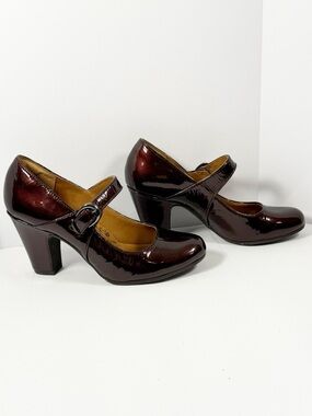 Sofft Miranda Mary Jane Pump Block Heel Patent Leather Y2K Burgandy Retro Sz 7
